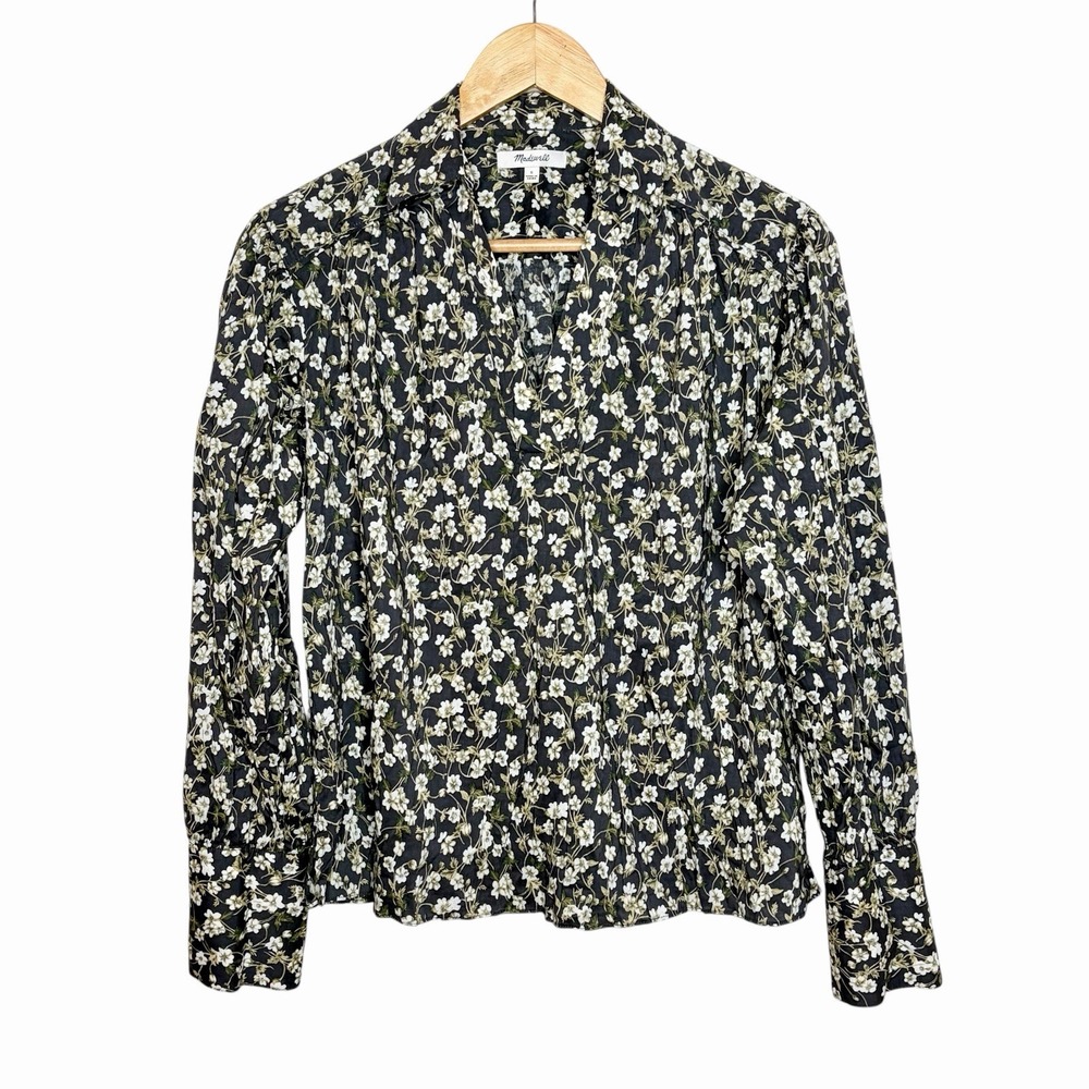 Madewell Floral Top Black Womens Small Pullover Indie Granola Nature Long Sleeve